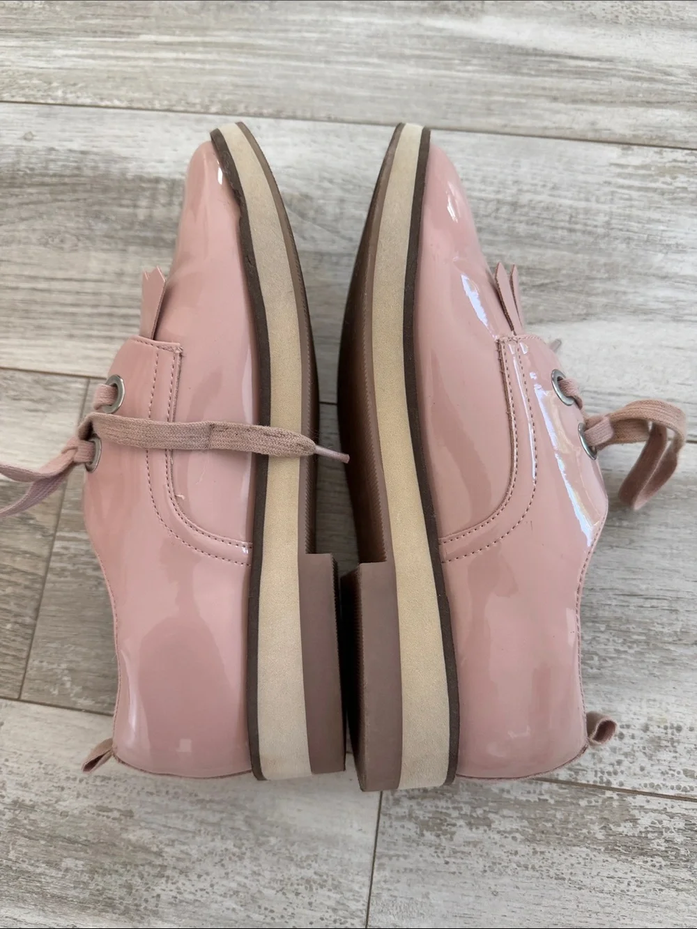 Zara Blush Pink Patent Fringe Lace-Up Flats
